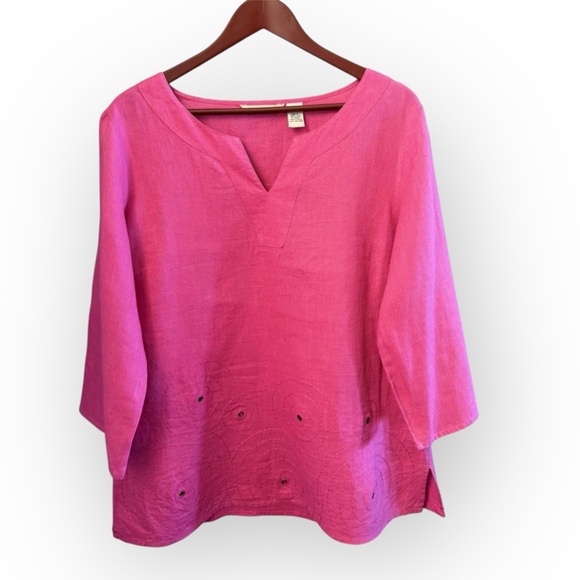 e-col-o-gie Tops - E-Col-O-Gie Women's Linen Fuchsia Boho Circle Top Size Large - Pre-Owned